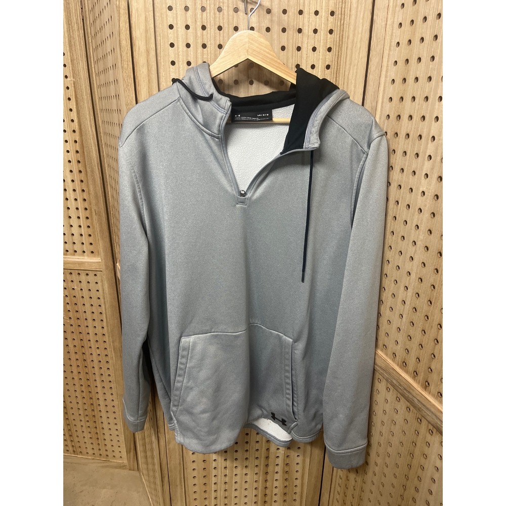 Under Armour ColdGear Mens Grey Quarter Zip Hoodie Loose Fit Pullover LG